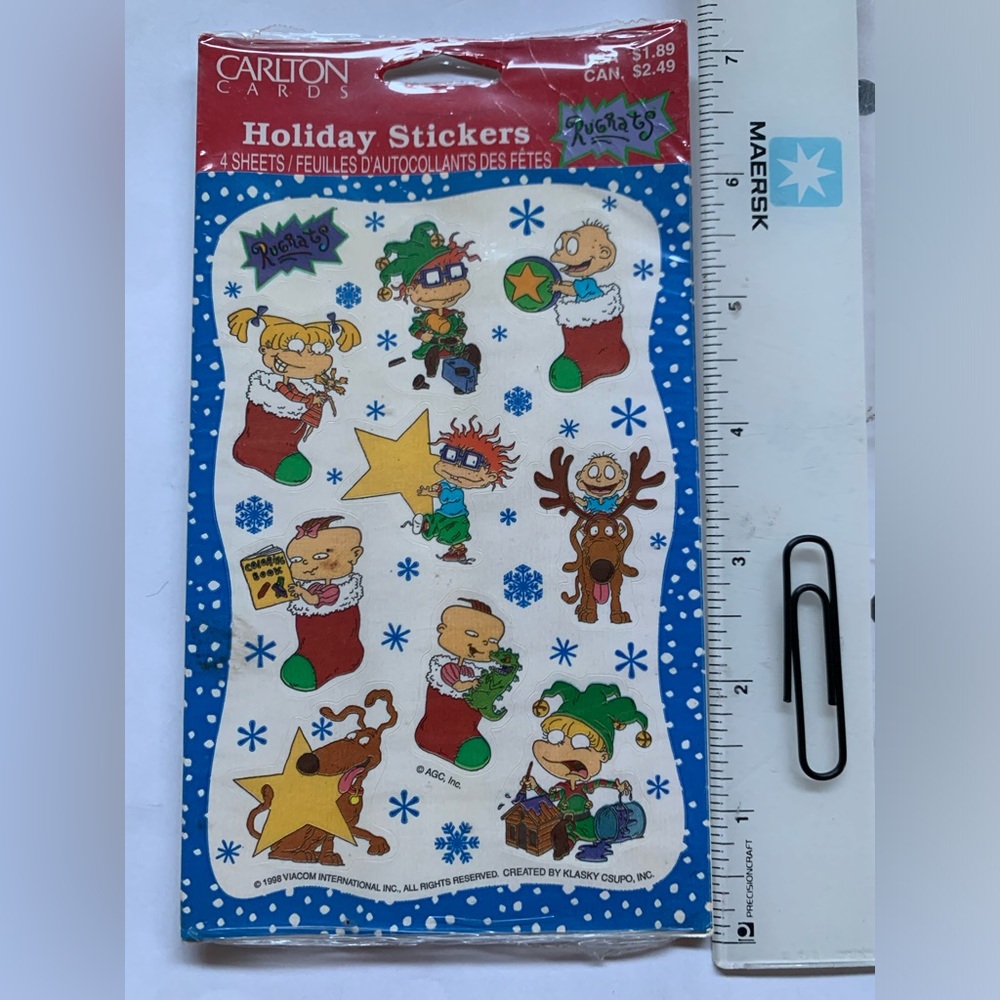 2/$19 NEW 1998 SEALED Rugrats Stickers Carlton Cards Holiday Stickers